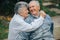 Beautiful old couple spent time together in a park