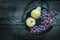 Beautiful, old-fashioned still life, apple, pear, blue grape