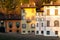 Beautiful old medieval tall, wide and narrow houses in the center of Bergamo, Italy