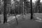 Beautiful old rusted swingset in winter forest