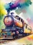 Beautiful Old Train and Watercolor Background