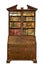 Beautiful old wooden bureau bookcase with books on a white background
