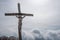 The beautiful old wooden summit cross of Mount Lagazuoi in the Dolomite Alps, autonomous province of South Tirol