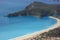 Beautiful oludeniz beach from cliff in mountains near mediterranean sea