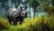 Beautiful One Horned Rhinoceros. Close up photo. Amazing portrait of an awesome rhino. Generative AI