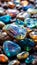 Beautiful opal stone pebbles background. Colorful background with rainbowed colored stones, phone screensaver