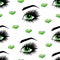 Beautiful open female green eyes with long eyelashes is on a white background. Seamless pattern for design