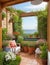 Beautiful open veranda with flowerpots plant mediterranean