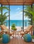 Beautiful open veranda summer patio relax mediterranean decoration palm balcony