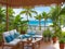 Beautiful open veranda summer patio tourism travel decoration palm balcony
