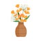 Beautiful Orange Flowers in Clay Vase, Bouquet of Blooming Flowers for Interior Decoration Vector Illustration