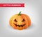 Beautiful orange Halloween pumpkin on a light gray background. Carved spooky Jack o`lantern for card or banner design. - Vector