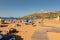 The Beautiful orange red sand and clear azure blue water of San Blas Beach and Bay, Gozo, Malta