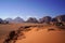 Beautiful orange sands dune of Wadi Rum desert the unique landscape