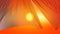 Beautiful Orange Sunset Sun Through the Waving Curtains. 3d Animation of Light Silky Curtains in the Wind Opening the