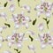 Beautiful oriental lily flowers, leaves and petals on pastel green background sramless pattern.