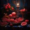 A beautiful oriental table with pomegranate and other fruits is a traditional Yalda night