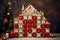 A beautiful and original advent calendar made of natural wood in the form of a house. Unusual decorations on the eve of