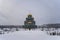 Beautiful Orthodox church in winter. main temple of the Russian Armed Forces in Patriot Park