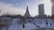 Beautiful orthodox temple in Samara city in Russia in winter day, aerial view