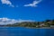 Beautiful outdoor landscape of some house buildings located at palafitos in Castro, Chiloe Island, Patagonia