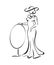 Beautiful outline of elegant lady in long dress and broad-brim with a mirror. Sketch design element