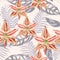 Beautiful outline Floral pattern lily flowers and gray tropical leaves. Botanical Motifs random.