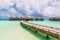 Beautiful overwater bungalows on the ocean in the Maldives Island