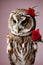 Beautiful owl portrait,with roses ideal for valentines day