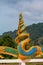 Beautiful pagoda of Thepnimit temple on high peak of Patong