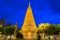 Beautiful pagoda Wat Phrathat Nong Bua Temple in night time at Ubon Ratchathani