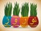 Beautiful Painted Eggs with Wheat Grass for Nowruz Holidays, Vector Illustration