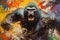 Beautiful painting of angry gorilla. Wildlife Animals. Illustration, Generative AI