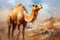 Beautiful painting of camel in the middle of the desert. Wildlife Animals. Illustration, Generative AI