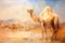 Beautiful painting of camel in the middle of the desert. Wildlife Animals. Illustration, Generative AI