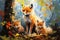 Beautiful painting of a family of foxs resting under the trees in the forest. Animals. Illustration, Generative AI