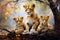 Beautiful painting of a family of lions resting under the trees in the forest. Wildlife Animals. Illustration, Generative AI