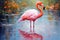Beautiful painting of flamingo standing in the swamp in the forest. Bird, Wildlife Animals. Illustration, Generative AI