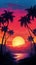 Beautiful Painting of a Palm Tree Sunset in a Tropical Setting. Generative AI.
