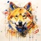 Beautiful painting of a shiba inu dog head on clean background. Mammals. Pet. Animals.