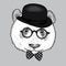 A beautiful panda with a hat, glasses and a tie. Vector illustration. Bear.