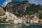 Beautiful panorama of Amalfi, the main town of the coast on which it is located taken from the tyrrhenian sea