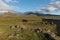 Beautiful panorama of the amazing volcanic mossy landscape of Eldhraun at sunrise