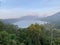 beautiful panorama of beautiful countryside of twin lake in bali. sunny afternoon. wonderful springtime landscape in mountains