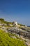 The beautiful panorama on the blue sea, from the rocky cliff of Salento.