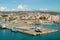 Beautiful panorama of Civitavecchia promenade, port, the pier on a Sunny day, a picture from the Board of cruise liner.