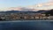 Beautiful panorama of English Promenade in Nice, France, old houses in Old Town Azure Sea . Summer in French Riviera. Drone