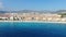 Beautiful panorama of English Promenade in Nice, France, old houses in Old Town Azure Sea . Summer in French Riviera. Drone