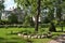 Beautiful panorama of the green city park. An ideal place to relax and rejuvenate. Rybinsk, Russia - August 02, 2020