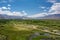 Beautiful panorama of green Indus valley near the Leh city in Ladakh, India.
